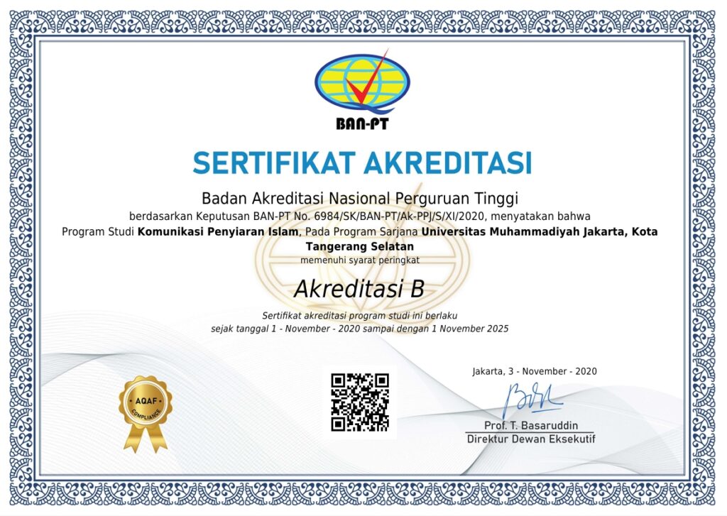 Sertifikat Akreditasi Program Studi KOMUNIKASI PENYIARAN ISLAM